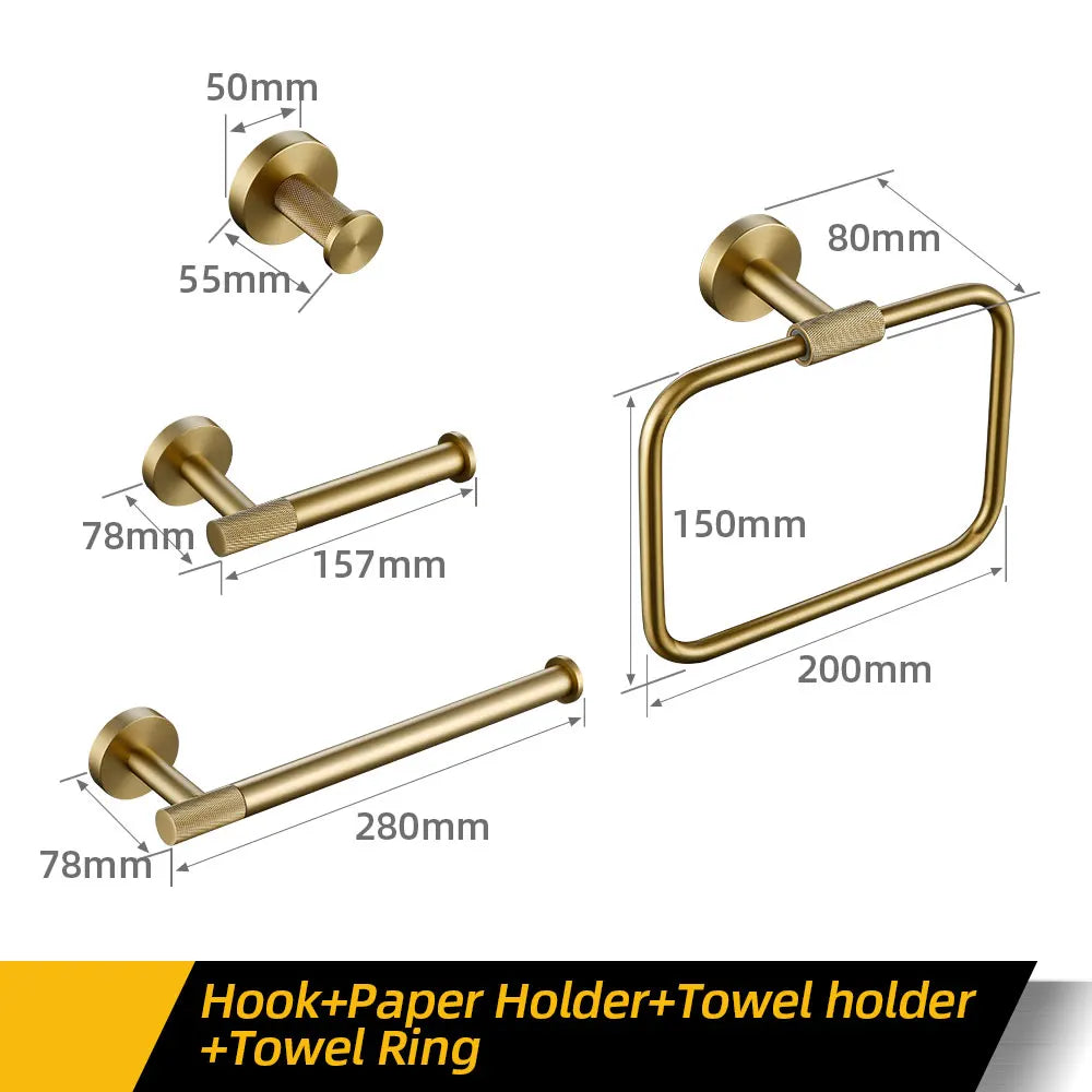 Bathroom Hardware Accessories Set Brushed Gold Knurled