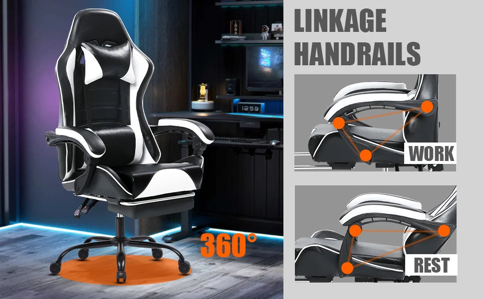 Ergonomic Gaming Chair with Footrest, PU Leather IN USA.