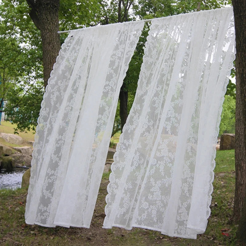 Pastoral White Tulle Sheer Window Curtains Voile Organza in USA.