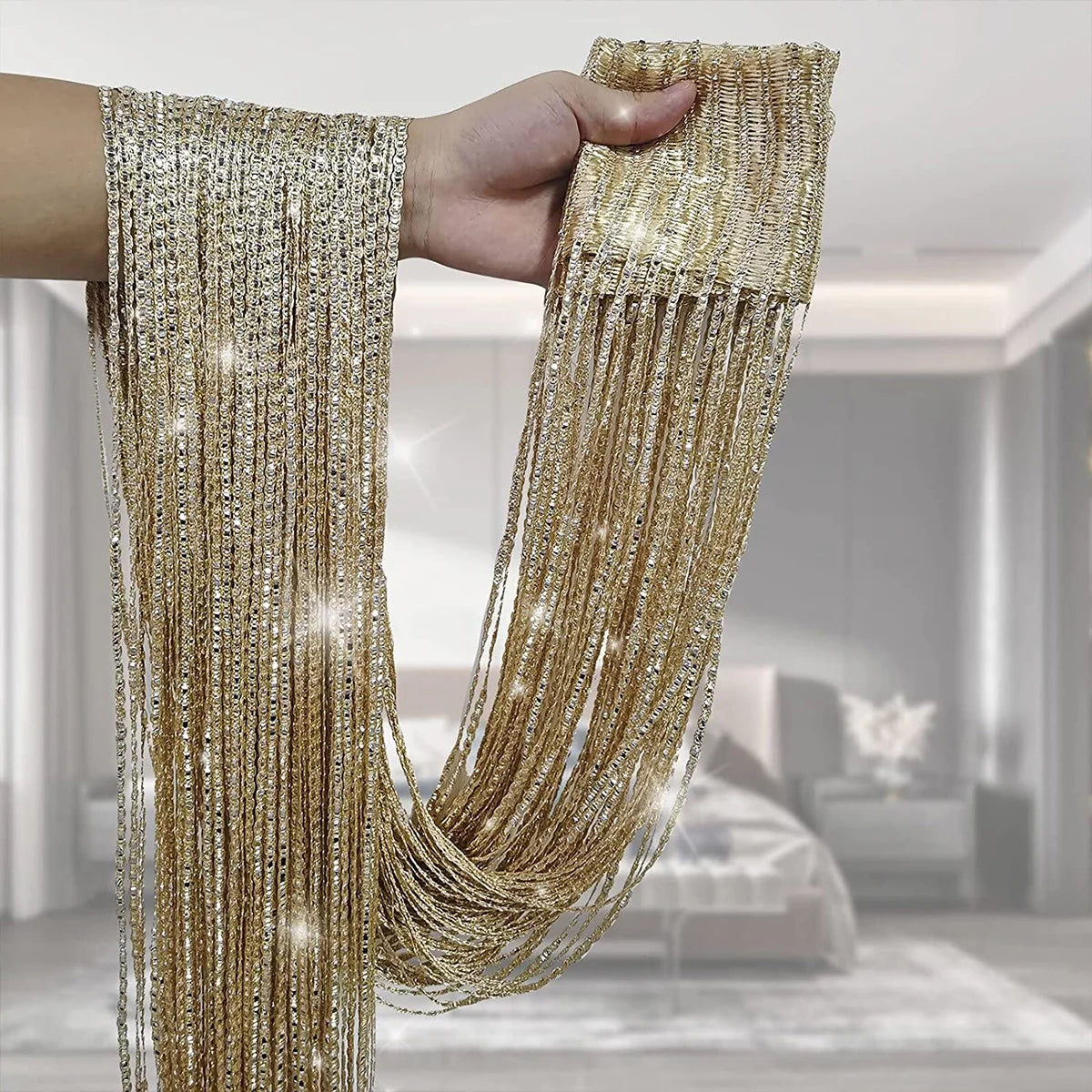 Glitter silver linear door curtain decorative fringe curtain IN USA.