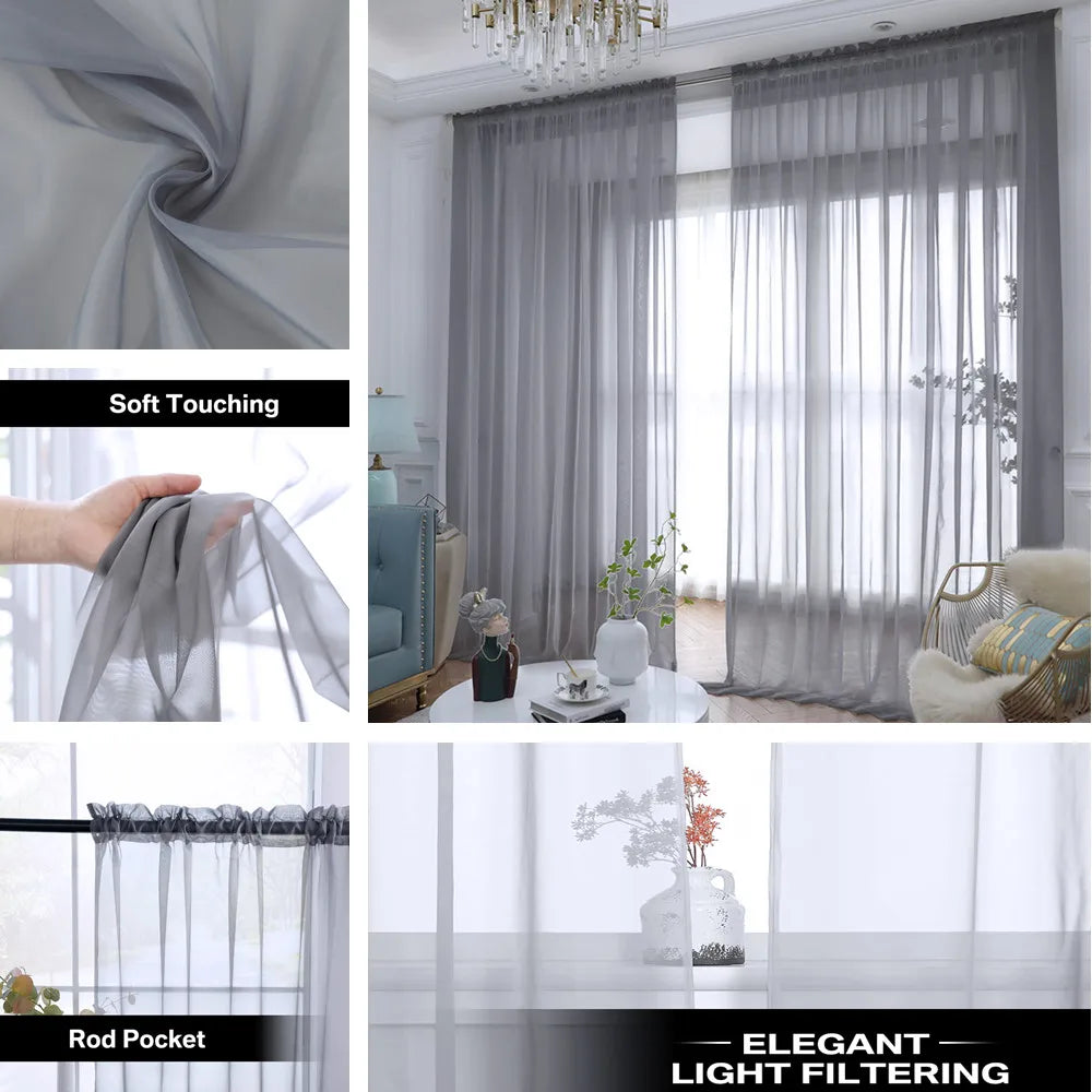 Shading Solid White Sheer Curtains Living Room Decoration in USA