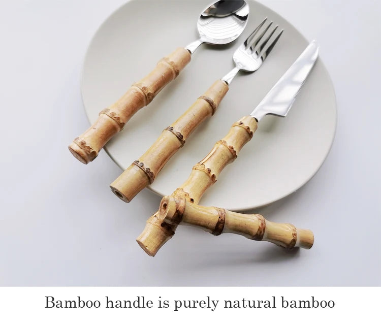 Dinnerware Sets Original Nature Bamboo Handle Stainless Steel