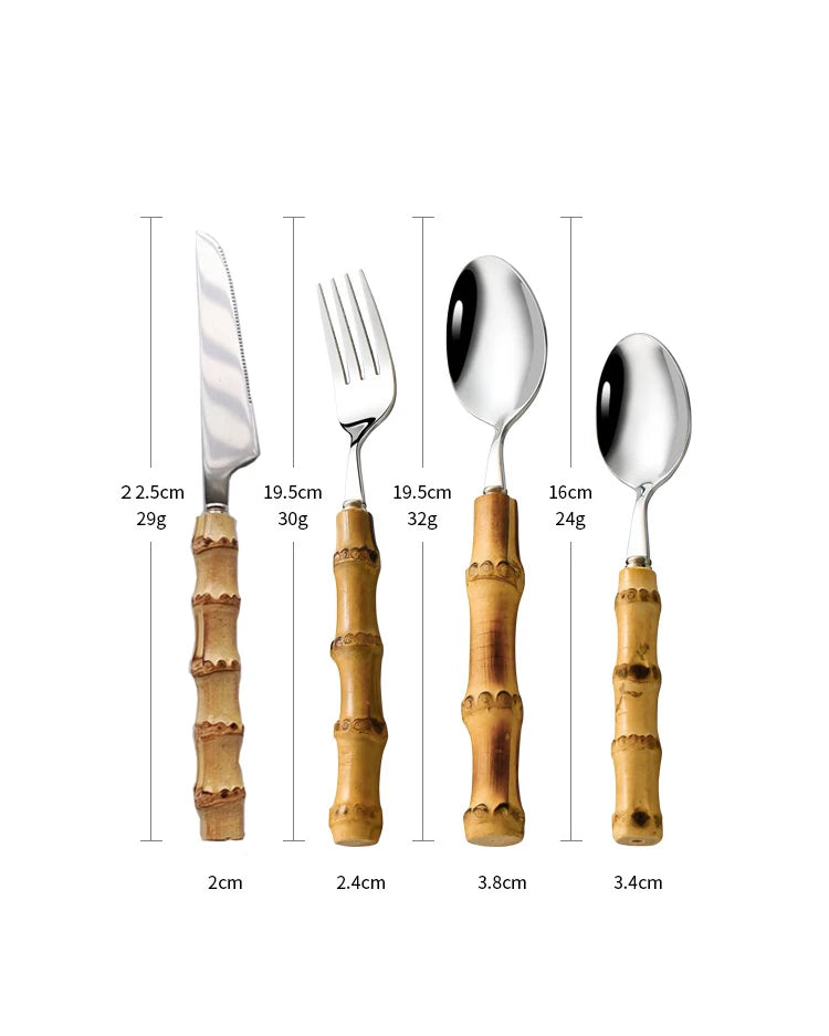 Dinnerware Sets Original Nature Bamboo Handle Stainless Steel