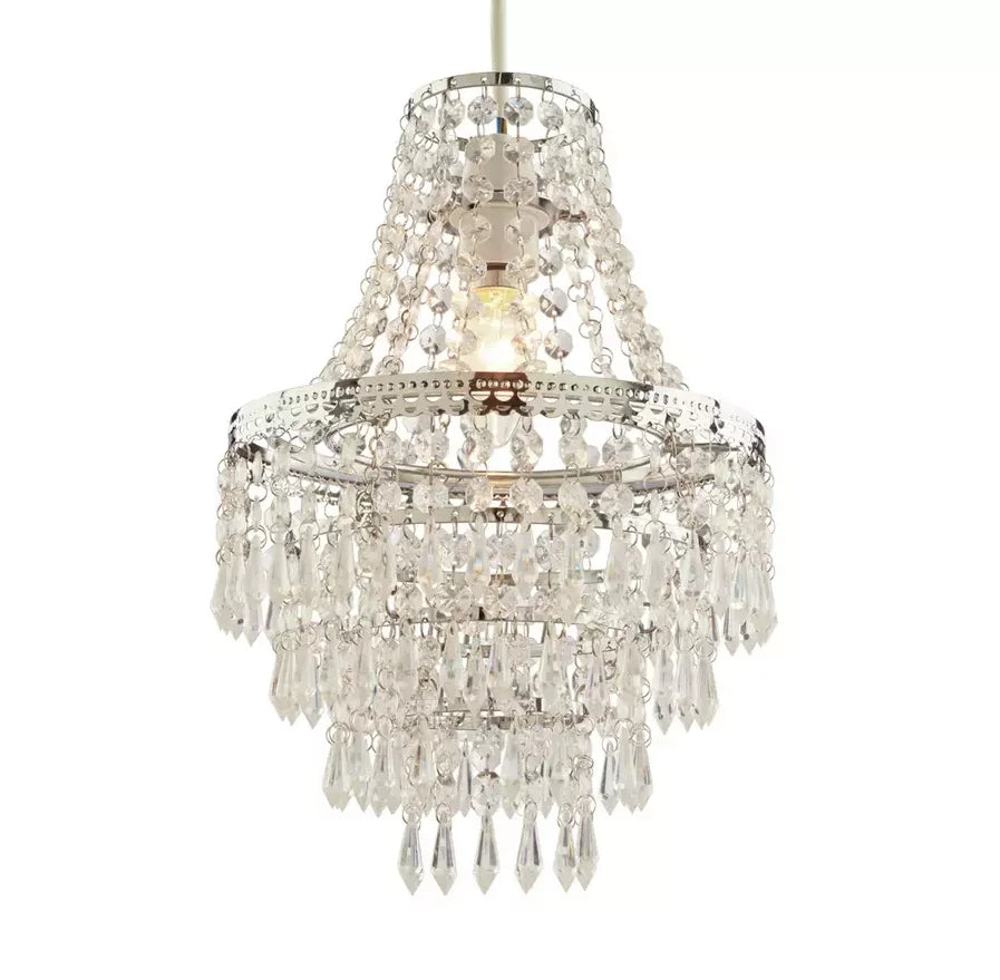 Home Terri Chrome Clear Tier Beaded Lamp Shade Easy IN USA.