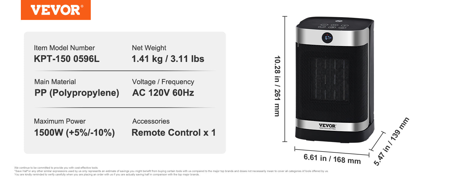 VEVOR Electric Space Heater Thermostat Remote Control IN USA.