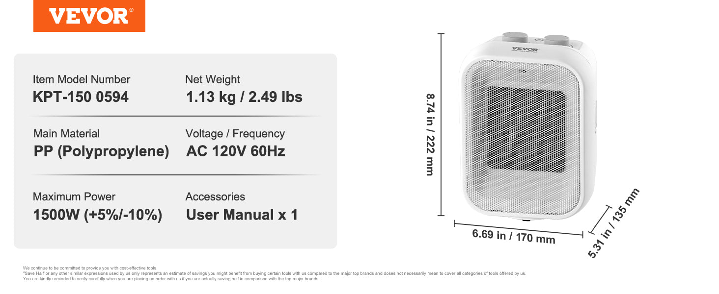 VEVOR Electric Space Heater Thermostat Remote Control IN USA.