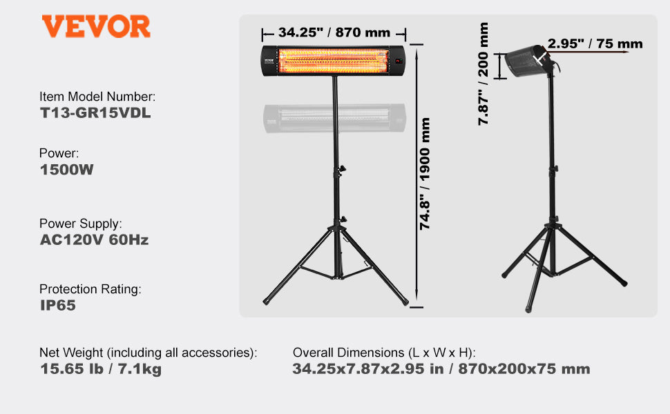 VEVOR Hanging Patio Heater Pull Cord Adjustable IN USA.